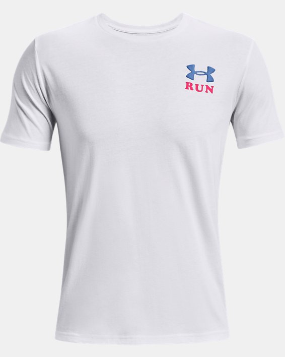 เสื้อแขนสั้น UA Keep Run Weird RunMore สำหรับผู้ชาย in White image number 4